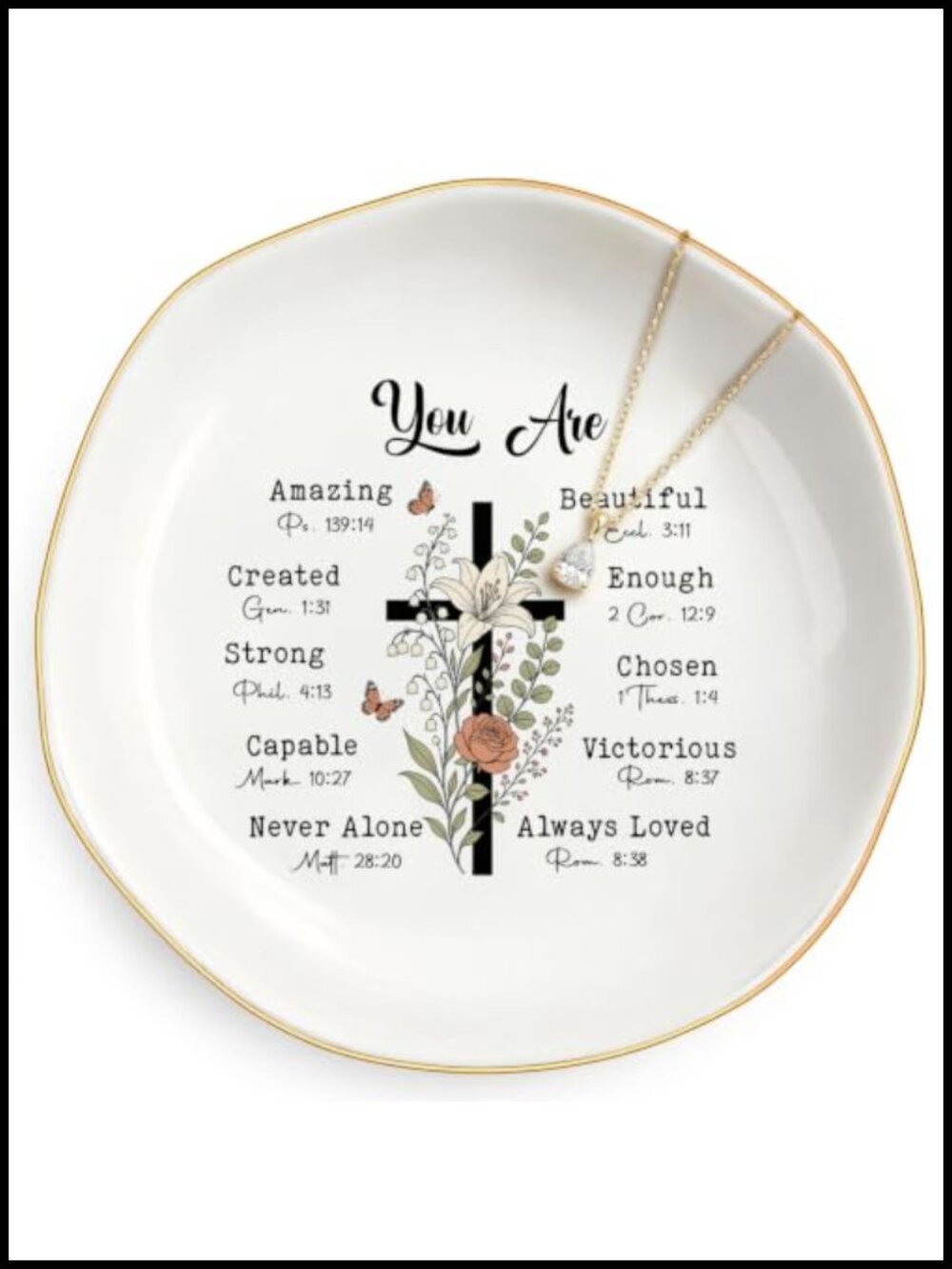 Ceramic Bible Verse Jewelry Trinket Dish Ring Tray Christian Gift